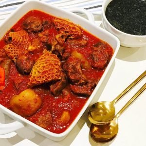 Tray of Buka Stew (Shaki, Pomo, Beef)