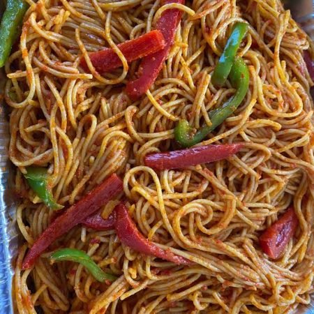 Tray of Jollof spaghetti
